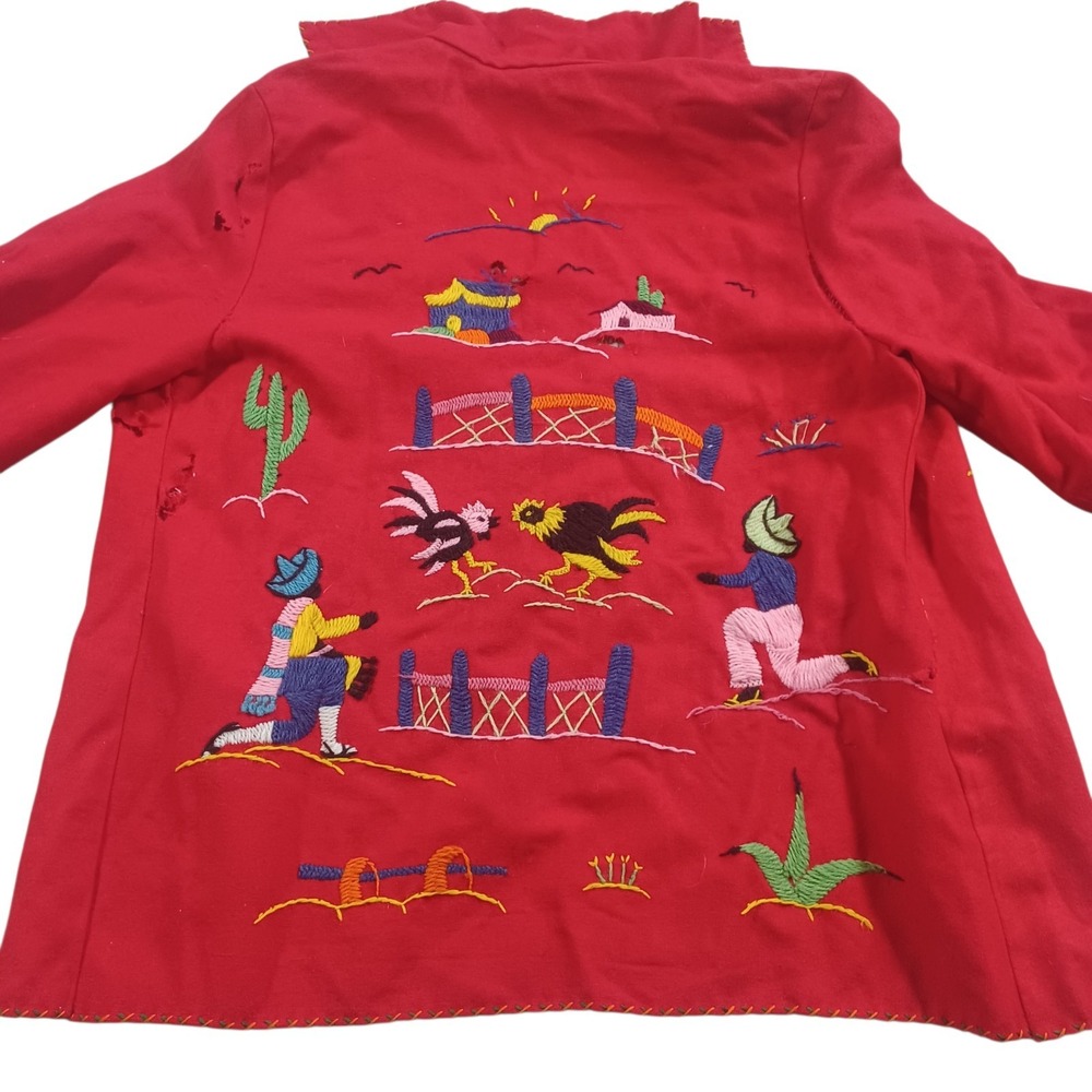 Vintage 1950s Presidente Mexican Applique‎ Open Front Souvenir Wool Jacket FLAWS
